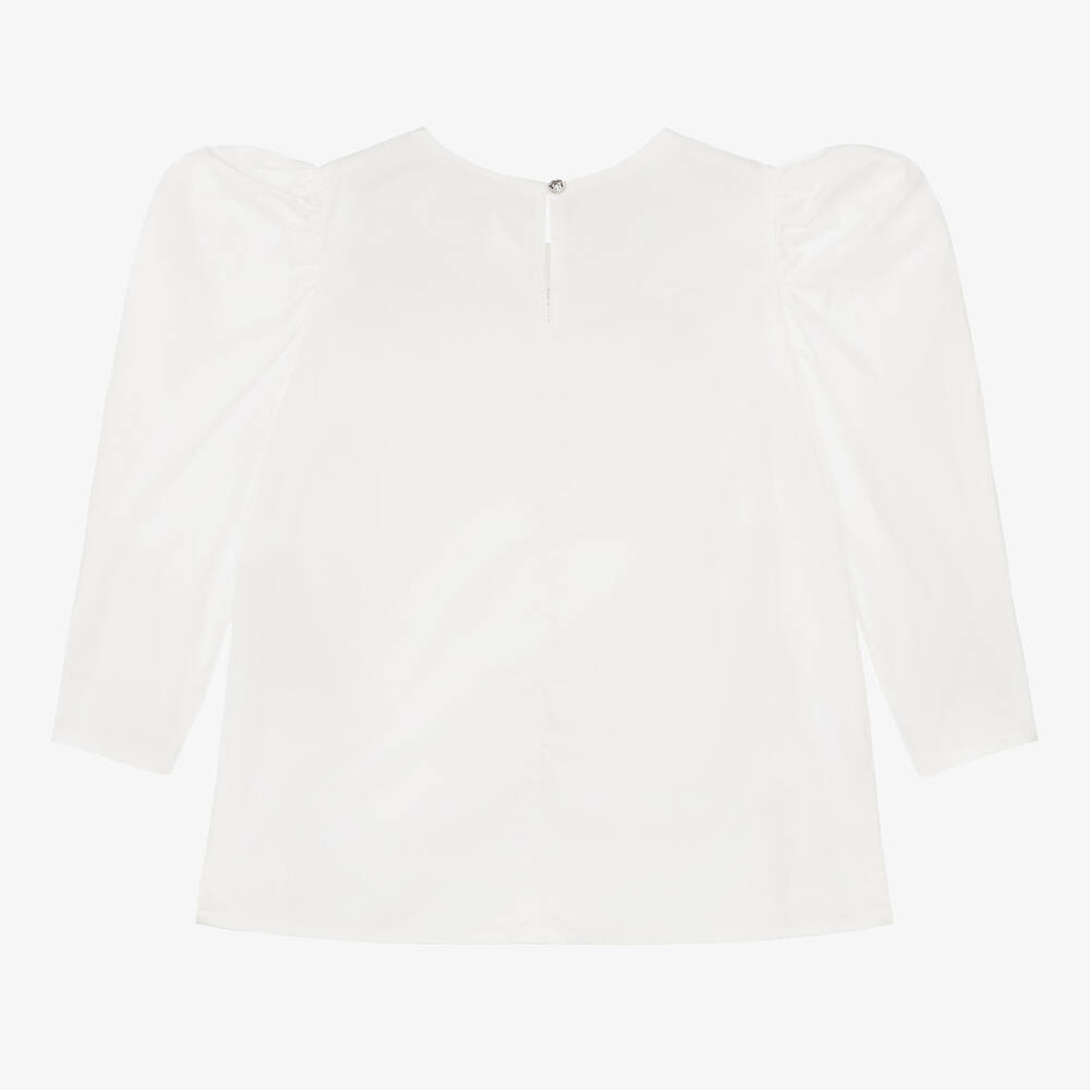 Monnalisa Chic-Teen Girls Ivory Cotton Floral Blouse | Childrensalon Outlet