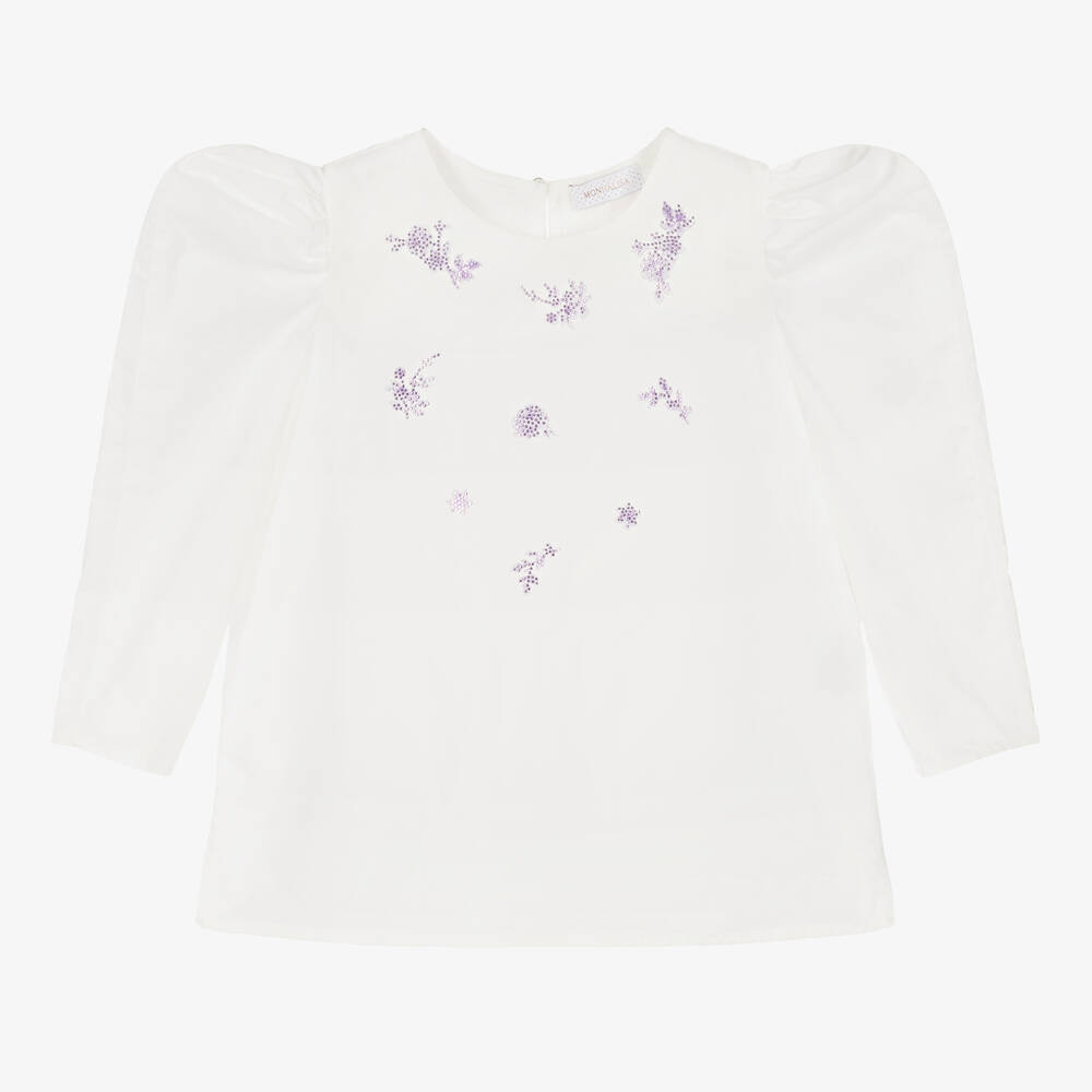 Monnalisa Chic-Teen Girls Ivory Cotton Floral Blouse | Childrensalon Outlet