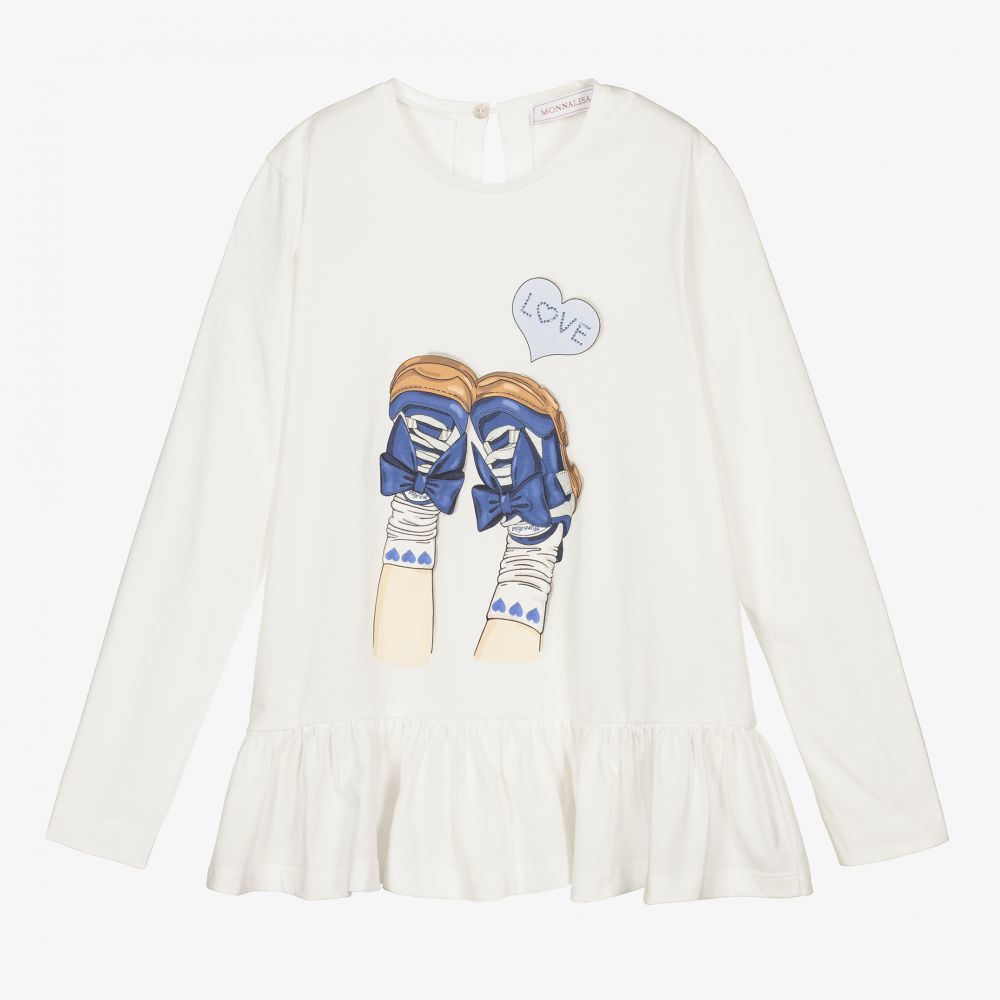 Monnalisa-Teen Girls Ivory Cotton Top | Childrensalon Outlet