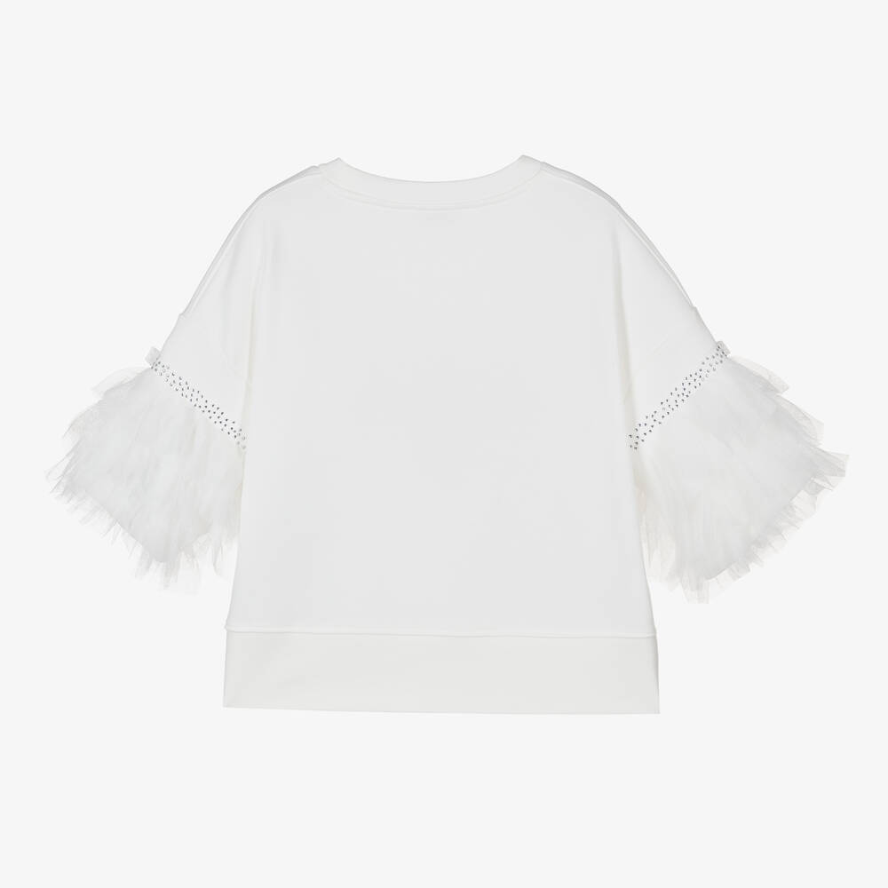 Monnalisa-Teen Girls Ivory Diamanté Tulle Sweatshirt | Childrensalon Outlet