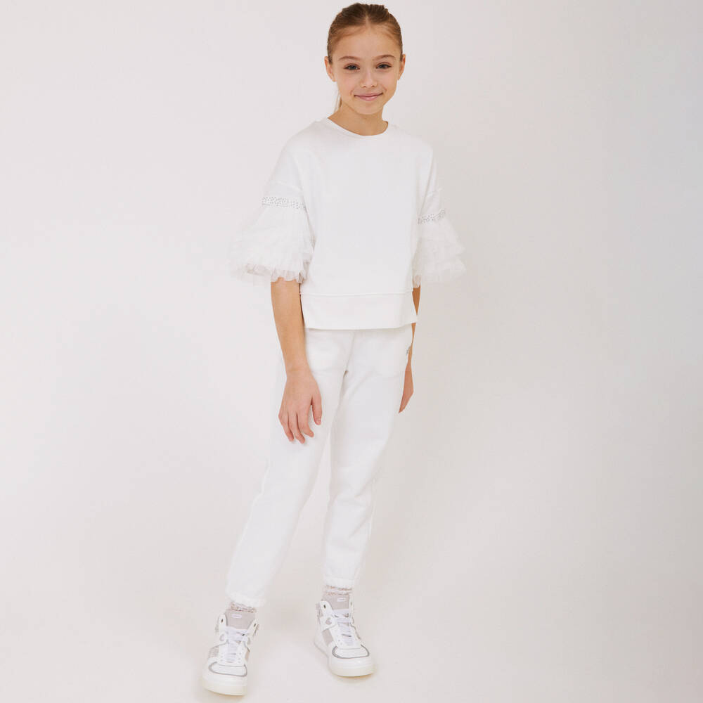 Monnalisa-Teen Girls Ivory Diamanté Tulle Sweatshirt | Childrensalon Outlet
