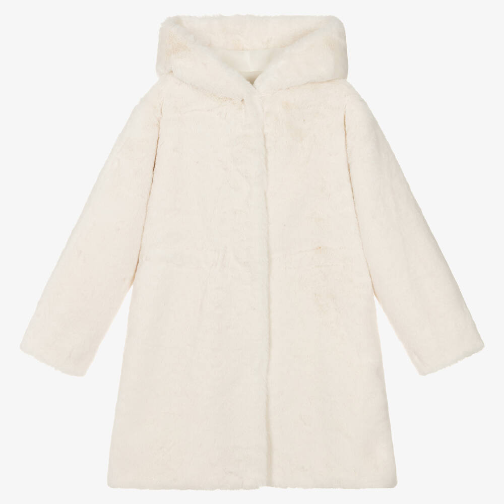 Monnalisa - Teen Girls Ivory Faux Fur Coat | Childrensalon
