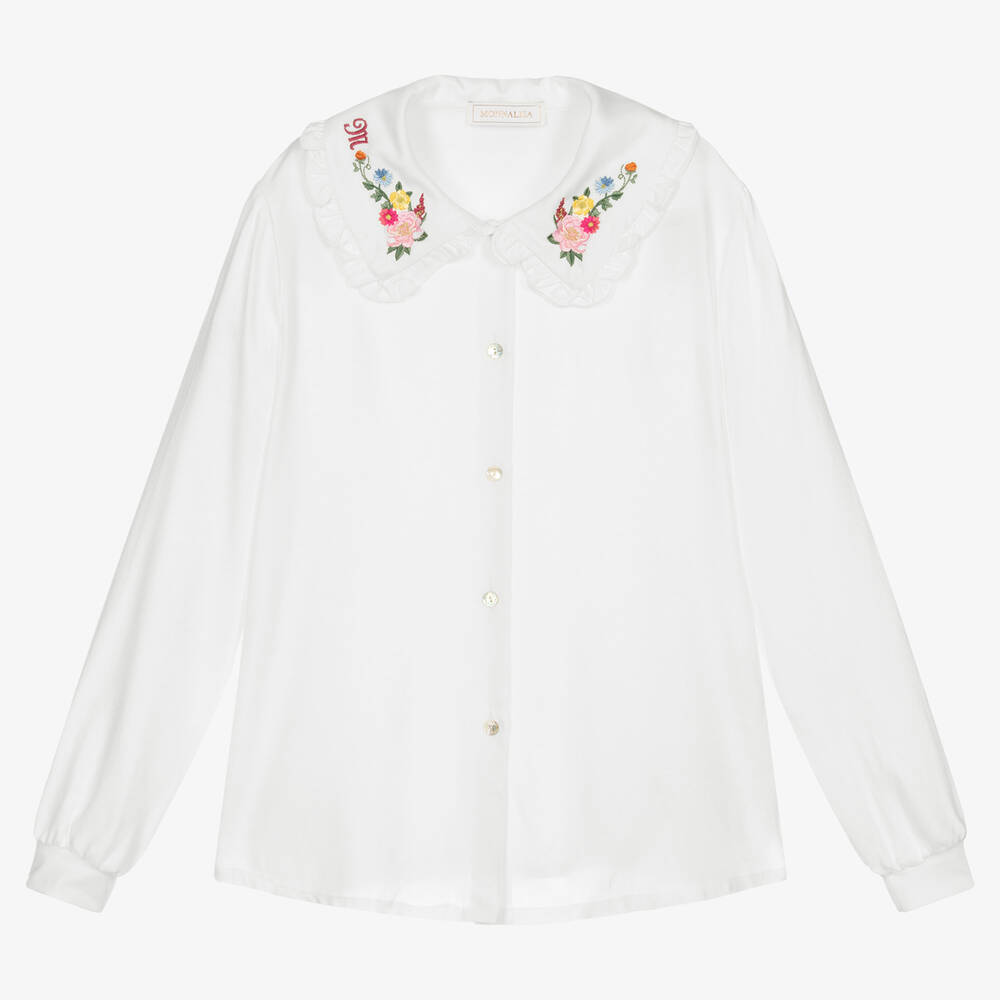 Monnalisa - Кремовая блузка с цветами для девочек-подростков | Childrensalon