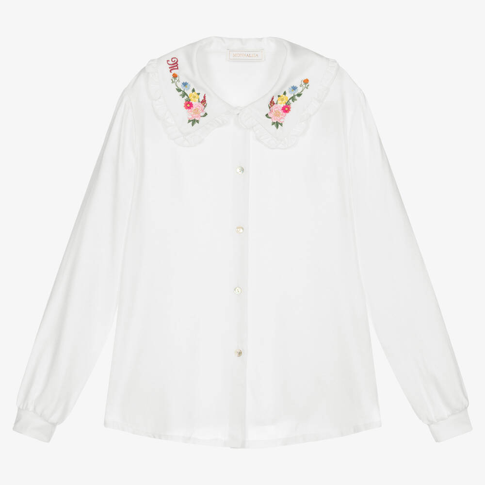 Monnalisa-Teen Girls Ivory Floral Blouse | Childrensalon Outlet