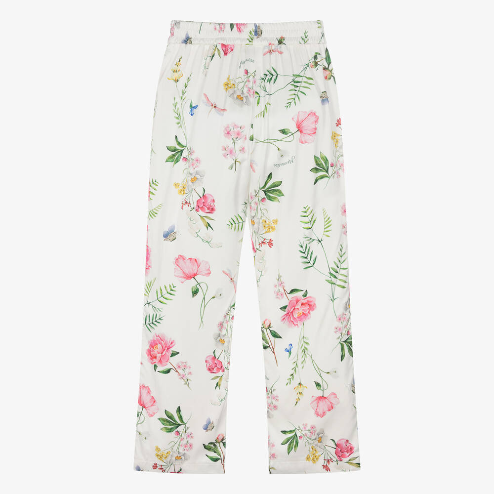 Monnalisa-بنطلون ساتان لون عاجي بطبعة ورود للمراهقات | Childrensalon Outlet