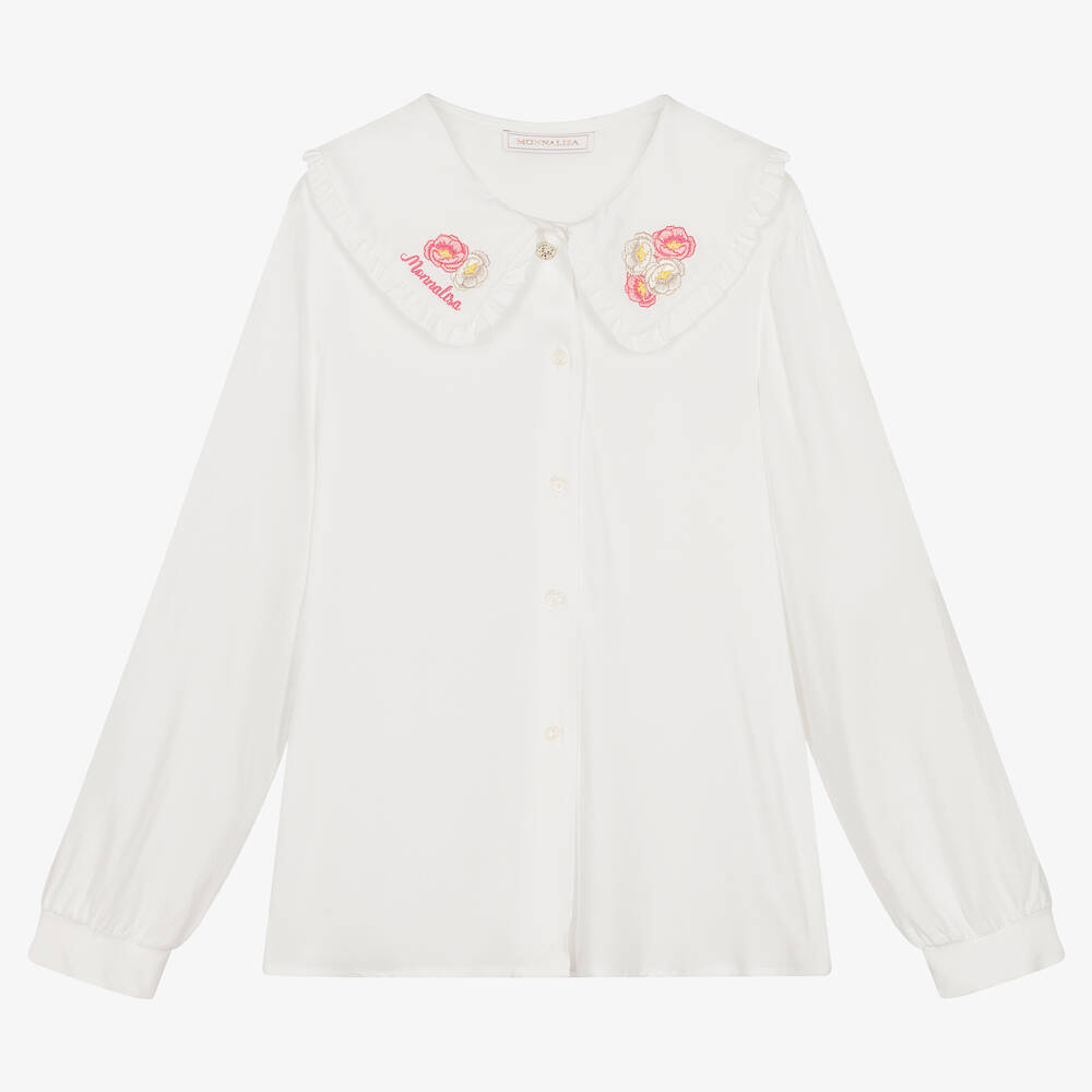 Monnalisa - Teen Girls Ivory Flower Blouse | Childrensalon