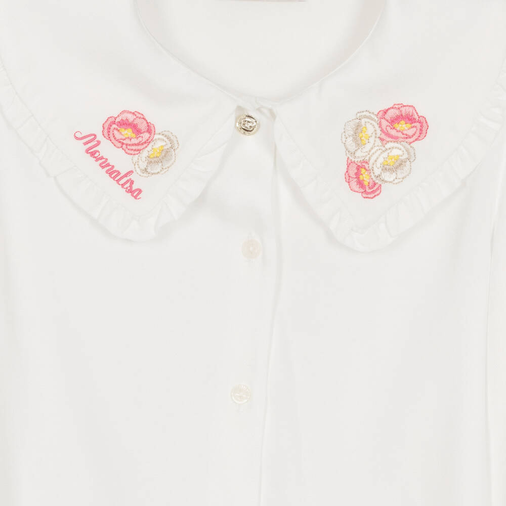 Monnalisa-Teen Girls Ivory Flower Blouse | Childrensalon Outlet