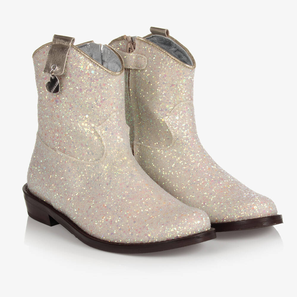 Monnalisa - Teen Girls Ivory Glitter Boots | Childrensalon