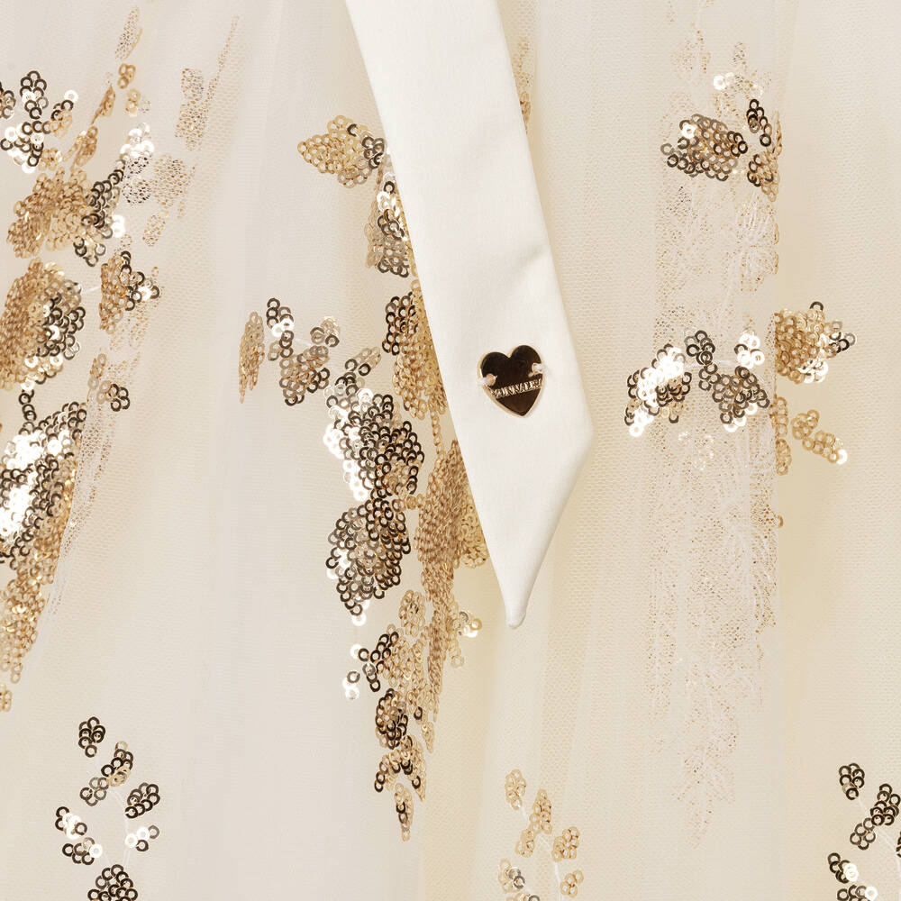 Monnalisa-Teen Girls Ivory & Gold Sequin Dress | Childrensalon Outlet