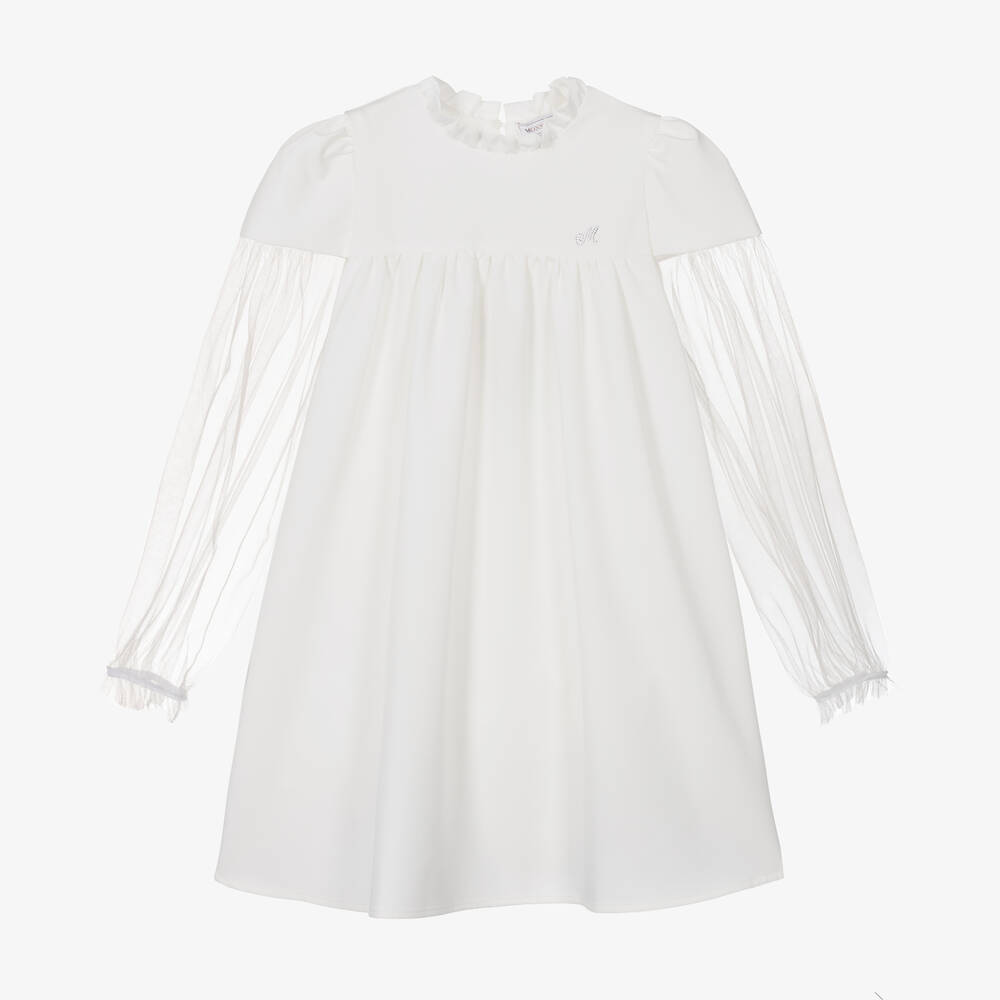 Monnalisa - فستان برقبة عالية وأكمام منفوشة لون عاجي | Childrensalon