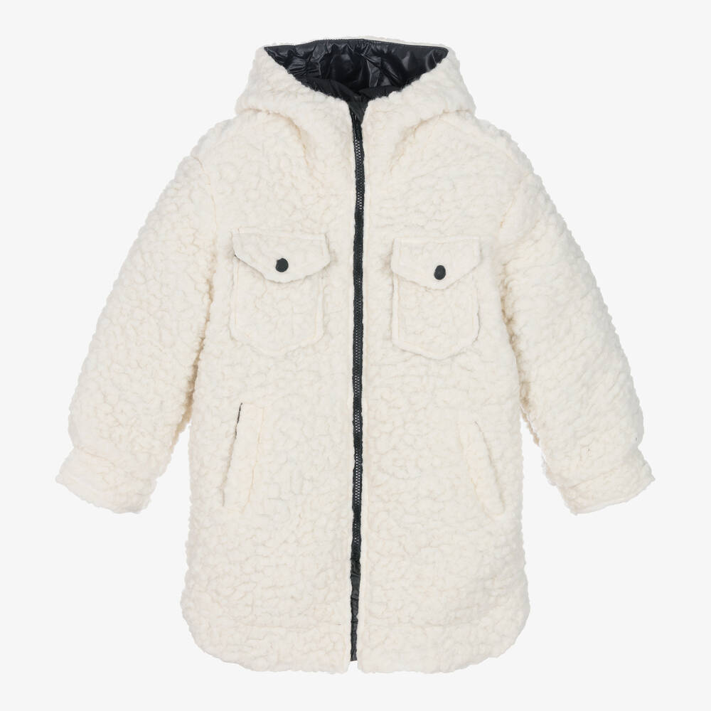 Monnalisa - Teen Girls Ivory Hooded Fleece Coat | Childrensalon