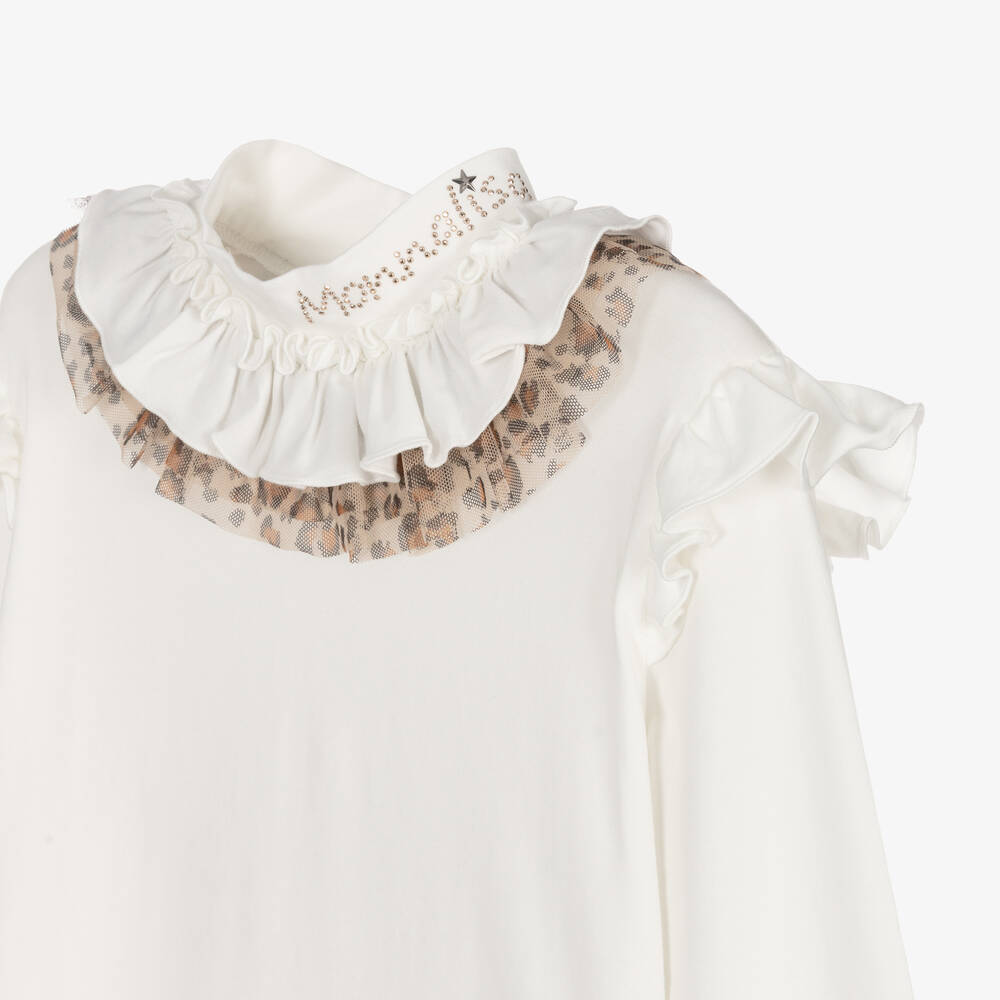 Monnalisa-توب تينز بناتي قطن جيرسي لون عاجي | Childrensalon Outlet