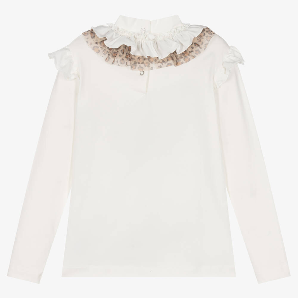 Monnalisa-توب تينز بناتي قطن جيرسي لون عاجي | Childrensalon Outlet