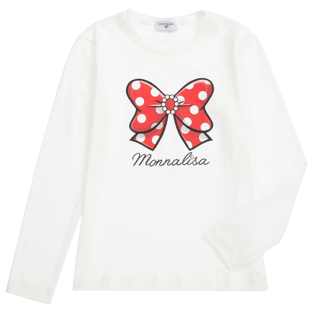 Monnalisa-Teen Girls Ivory Logo Top | Childrensalon Outlet