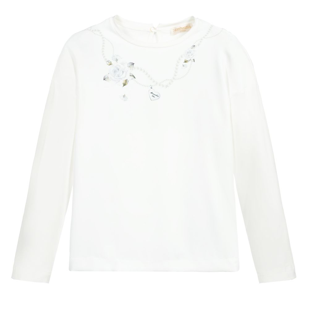 Monnalisa - Teen Girls Ivory Logo Top | Childrensalon