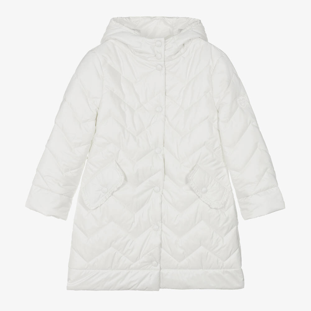 Monnalisa - Кремовое стеганое пальто с капюшоном | Childrensalon
