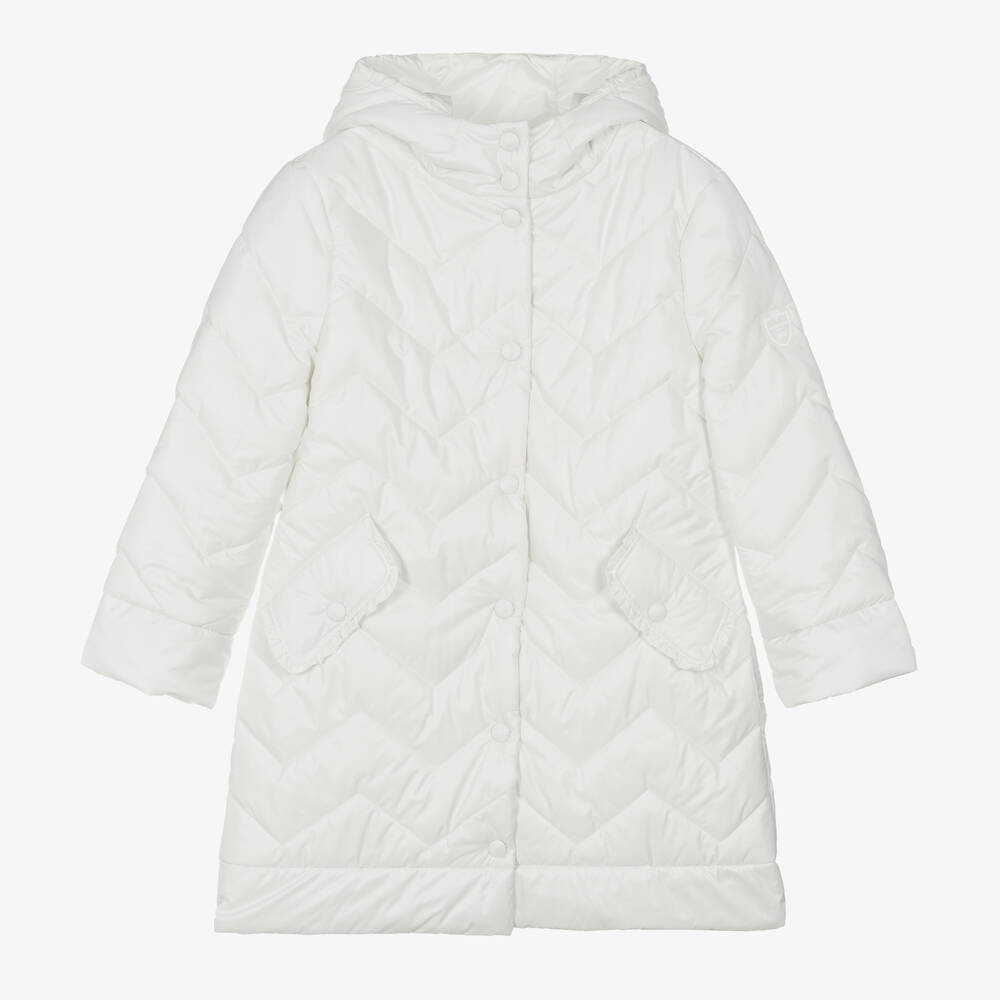 Monnalisa - Teen Girls Ivory Padded Hooded Coat | Childrensalon