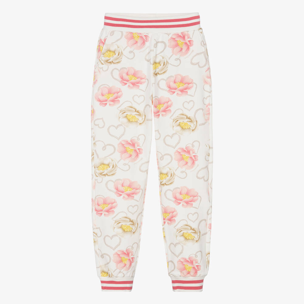 Monnalisa - Bas de jogging ivoire fleurs roses | Childrensalon