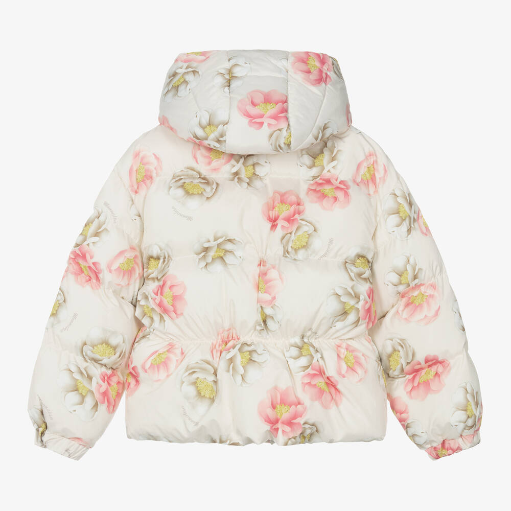 Monnalisa-جاكيت بافر بطبعة ورود لون عاجي وزهري | Childrensalon Outlet