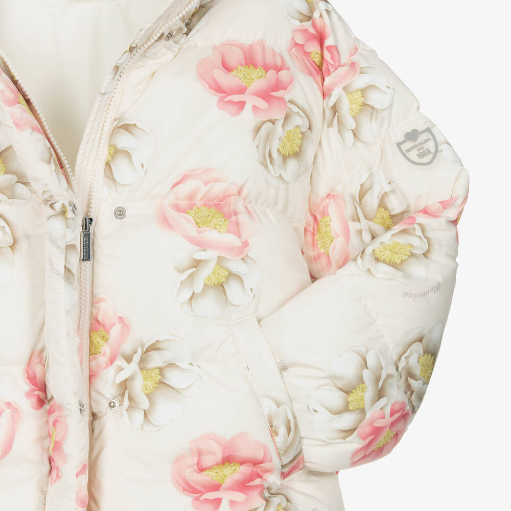 Monnalisa-جاكيت بافر بطبعة ورود لون عاجي وزهري | Childrensalon Outlet