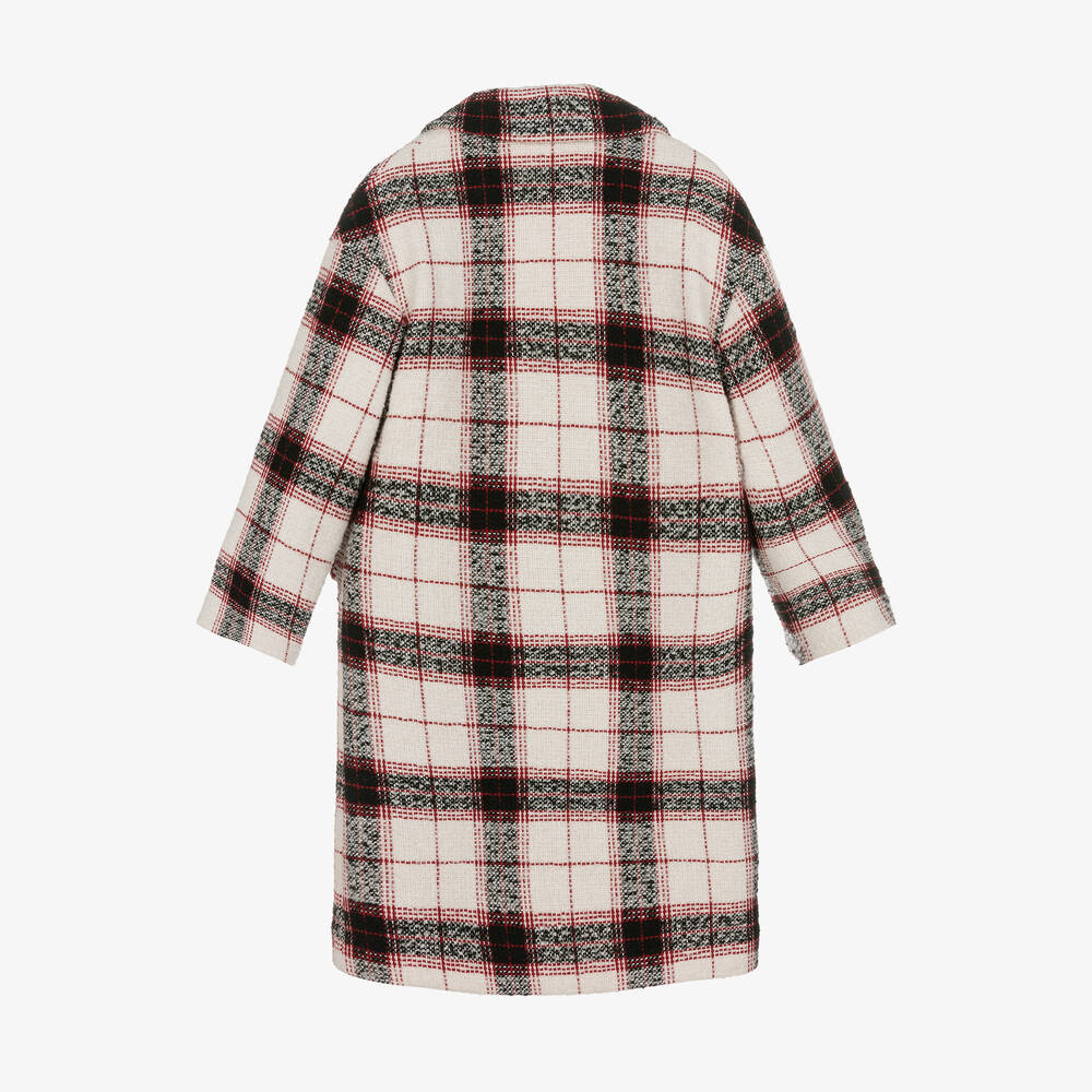 Monnalisa-Teen Girls Ivory & Red Checked Coat | Childrensalon Outlet