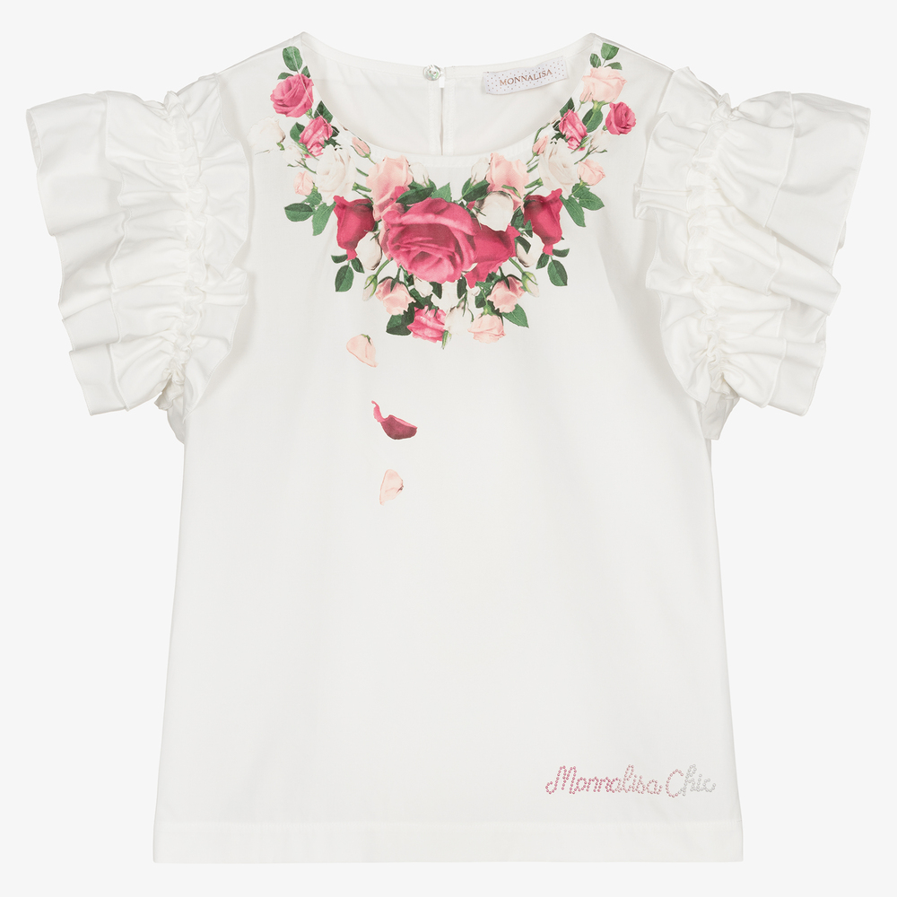 Monnalisa - Кремовая блузка с розами для подростков | Childrensalon