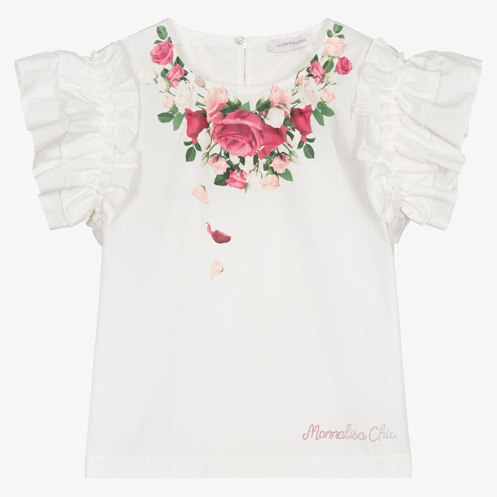 Monnalisa - Teen Girls Ivory Roses Blouse | Childrensalon