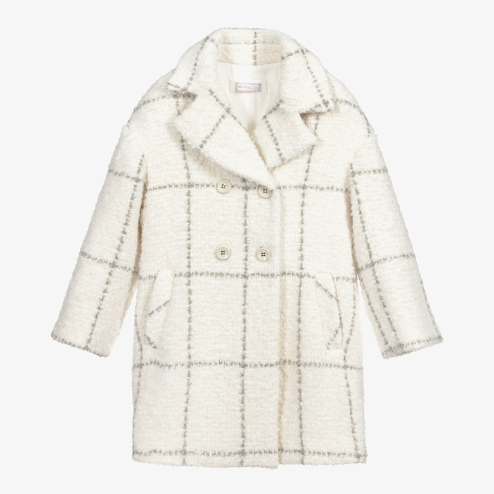 Monnalisa - Teen Girls Ivory & Silver Coat | Childrensalon