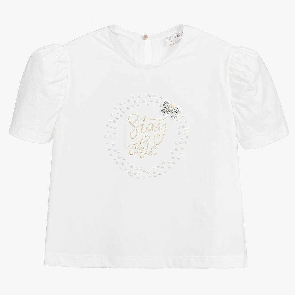 Monnalisa - Elfenbeinfarbenes Teen T-Shirt (M) | Childrensalon