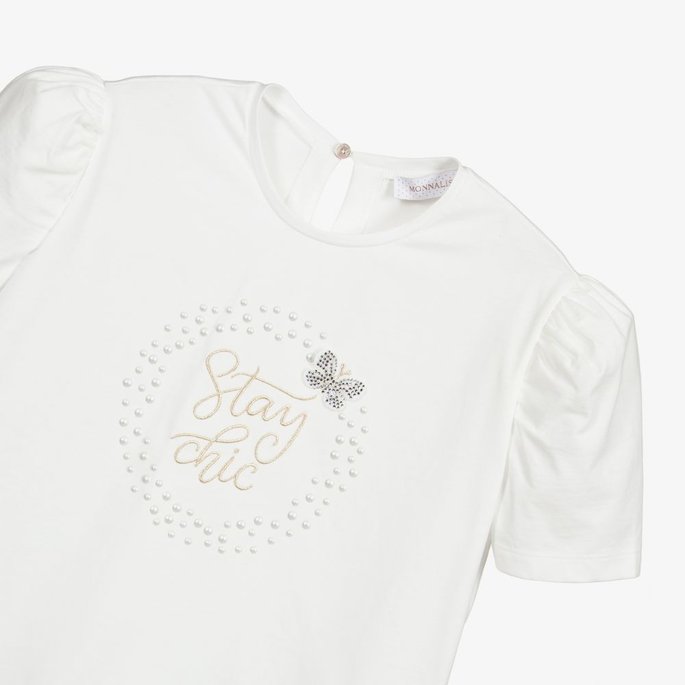 Monnalisa-Кремовая футболка для подростков | Childrensalon Outlet