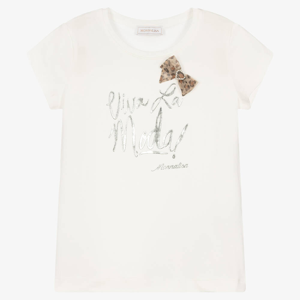 Monnalisa - Кремовая футболка для девочек-подростков  | Childrensalon
