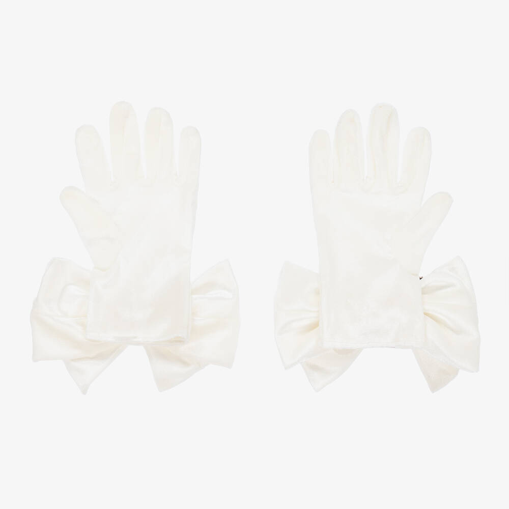 Monnalisa-Teen Girls Ivory Velvet Gloves | Childrensalon Outlet