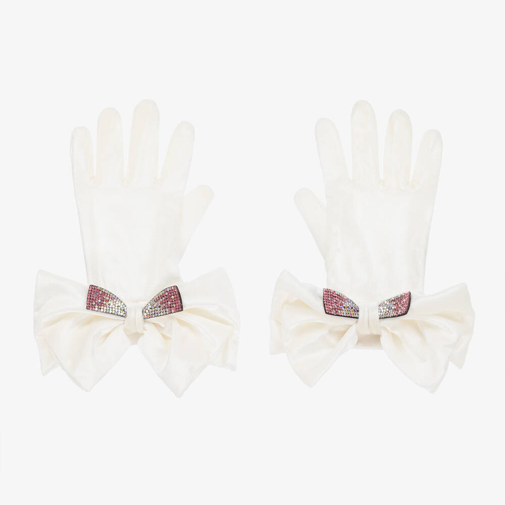 Monnalisa-Teen Girls Ivory Velvet Gloves | Childrensalon Outlet