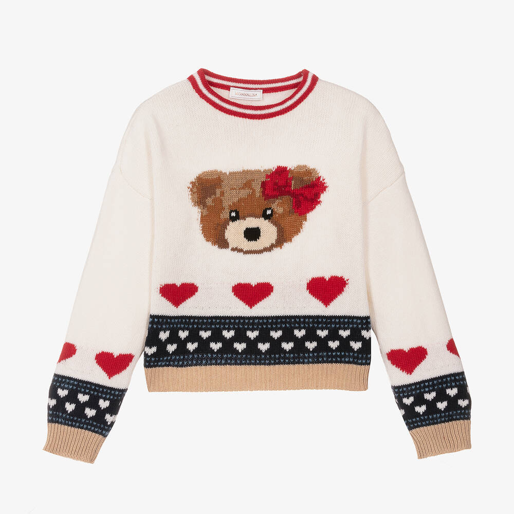 Monnalisa - Teen Girls Ivory Wool Sweater | Childrensalon