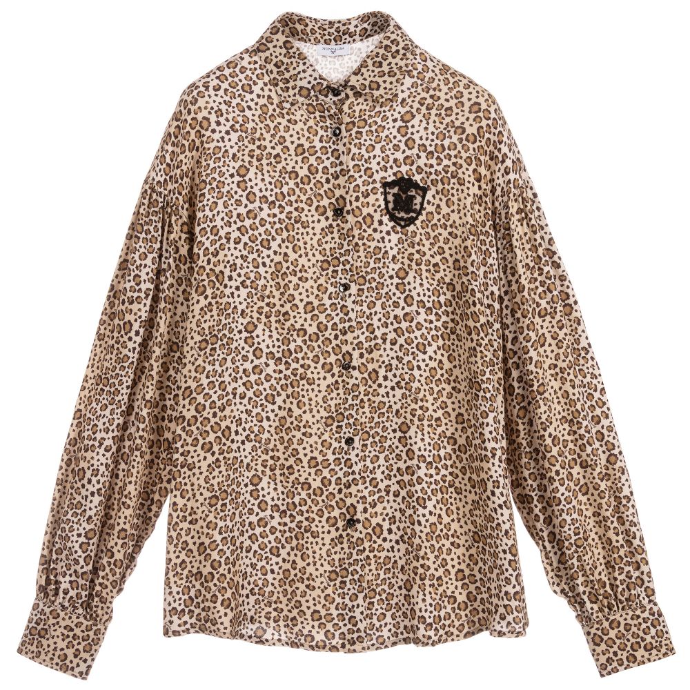 Monnalisa - قميص فيسكوز لون بيج بطبعة جلد الفهد | Childrensalon