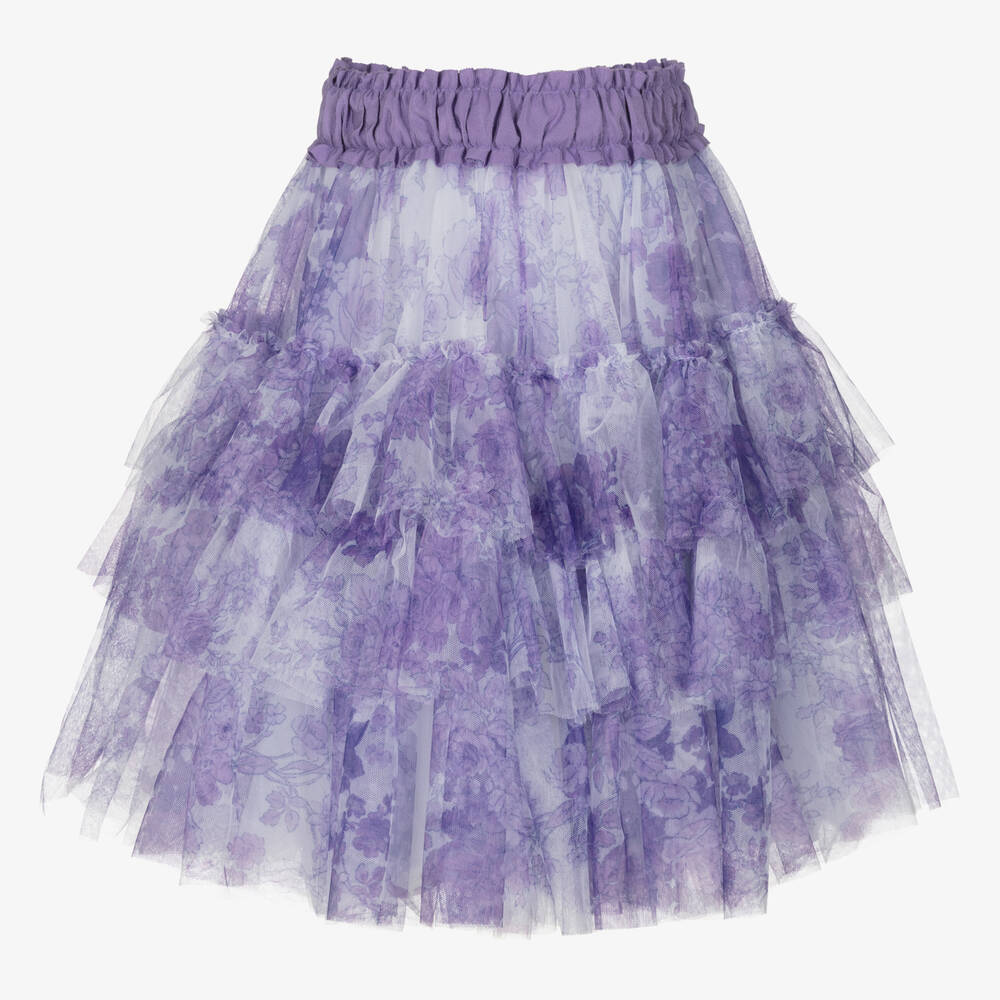 موناليزا Chic-تنورة تول بطبقات بطبعة ورود  لون أرجواني وأبيض | Childrensalon Outlet