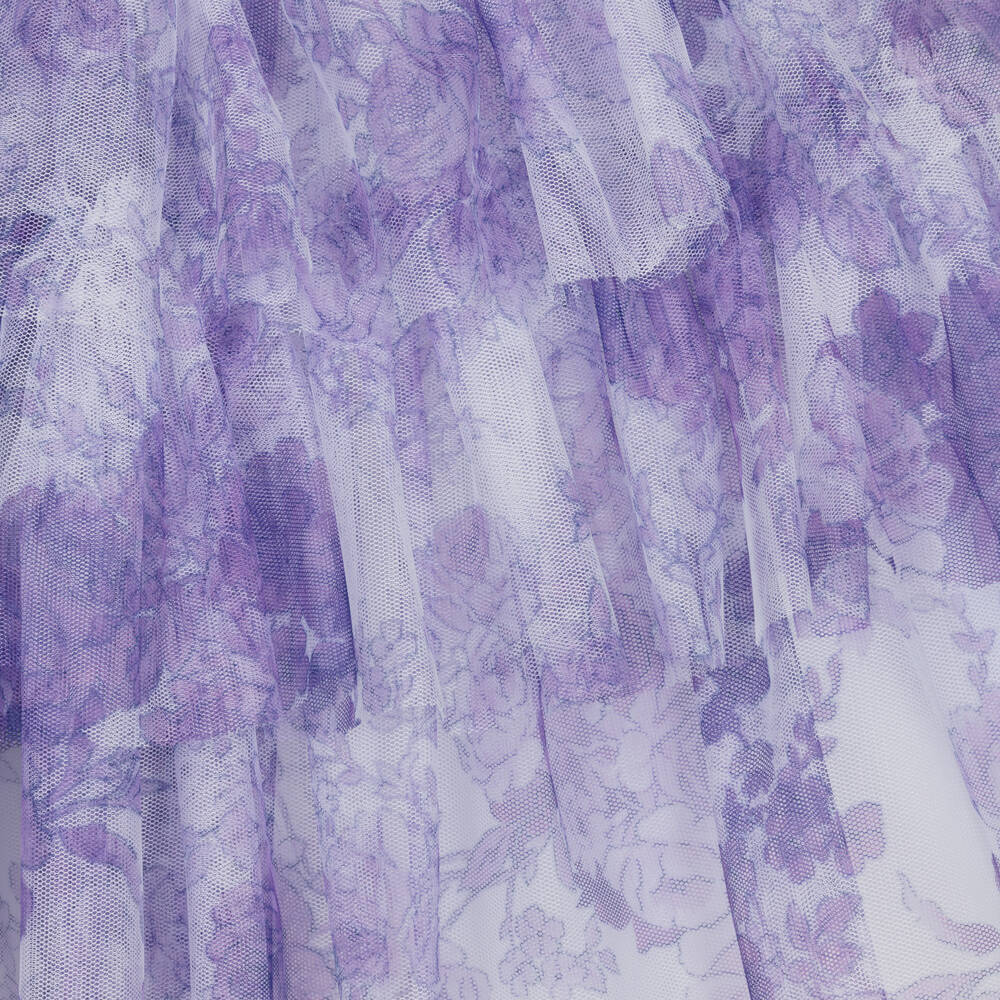 موناليزا Chic-تنورة تول بطبقات بطبعة ورود  لون أرجواني وأبيض | Childrensalon Outlet