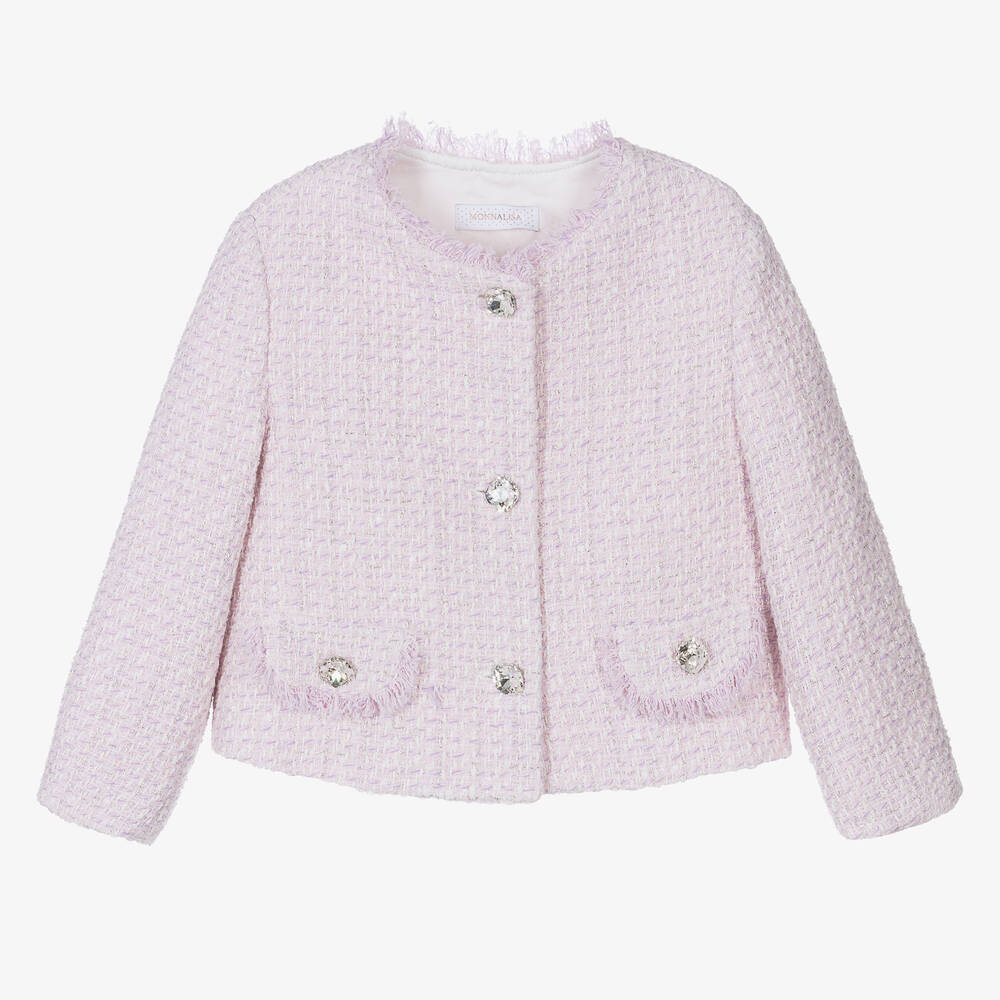 Monnalisa - Teen Girls Lilac Pink Bouclé Tweed Jacket | Childrensalon
