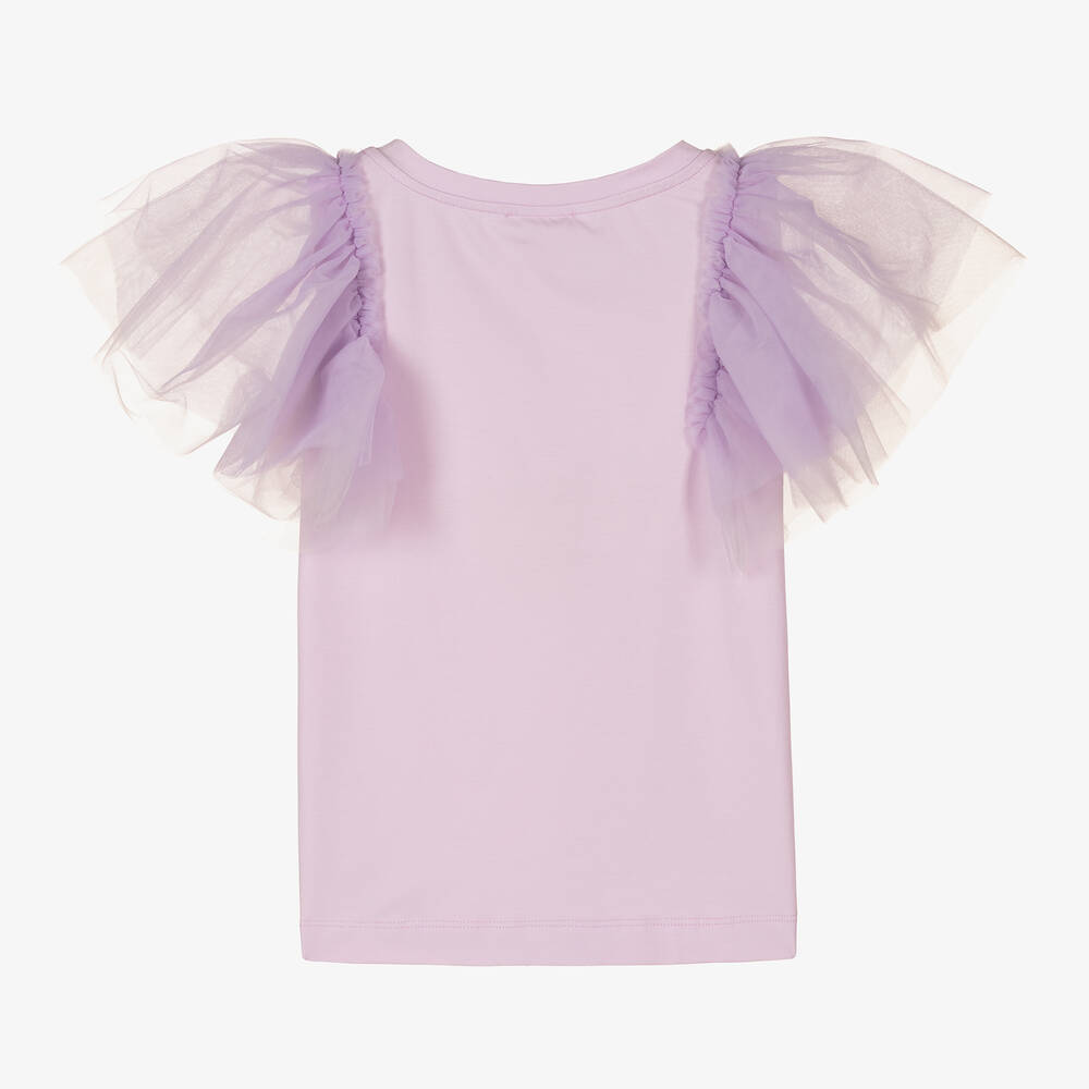 Monnalisa-Фиолетовый хлопковый топ с рукавами из тюля | Childrensalon Outlet