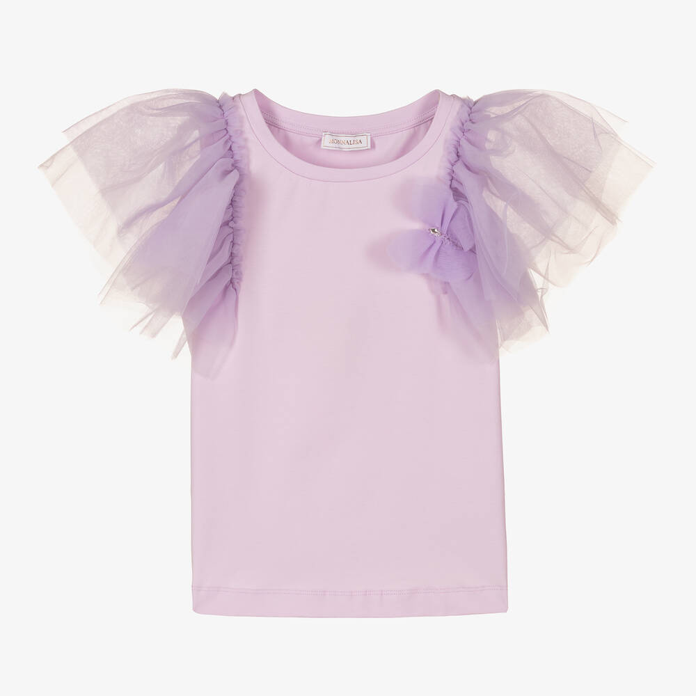 Monnalisa - Teen Girls Lilac Purple Cotton & Tulle Top | Childrensalon
