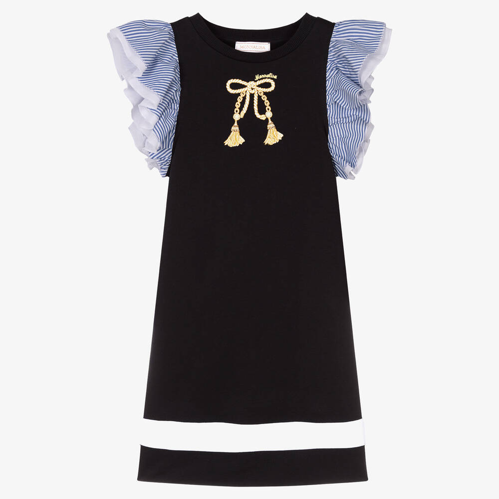 Monnalisa - Teen Girls Navy Blue Cotton Jersey Dress | Childrensalon