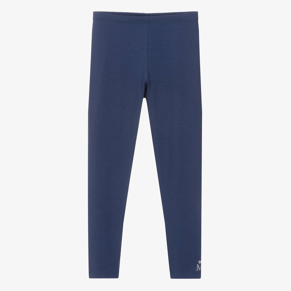 Monnalisa-Teen Girls Navy Blue Cotton Leggings | Childrensalon Outlet