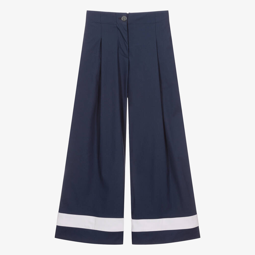 Navy and white wide leg trousers cheap