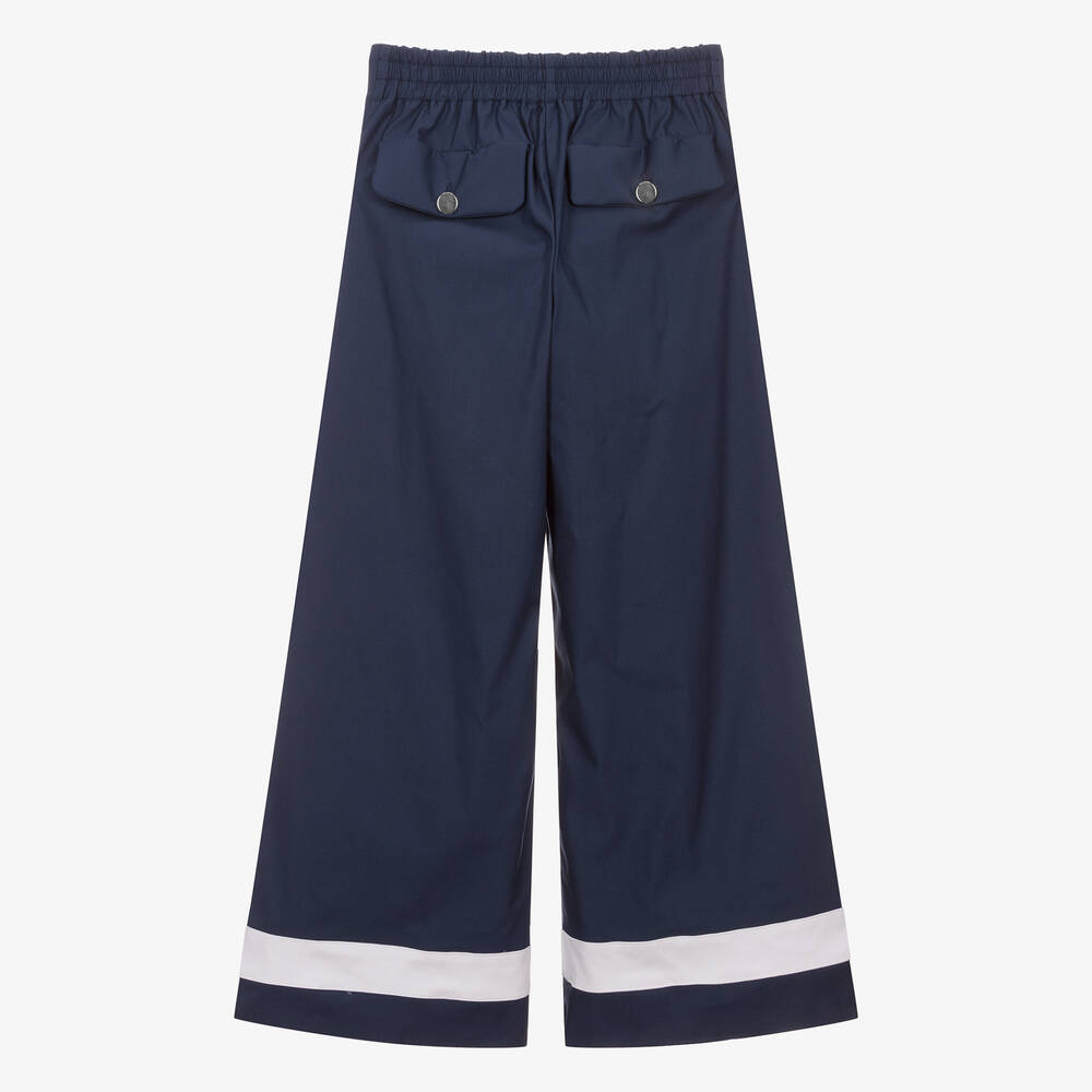 Monnalisa-بنطلون بأرجل واسعة مزيج قطن تويل لون كحلي | Childrensalon Outlet