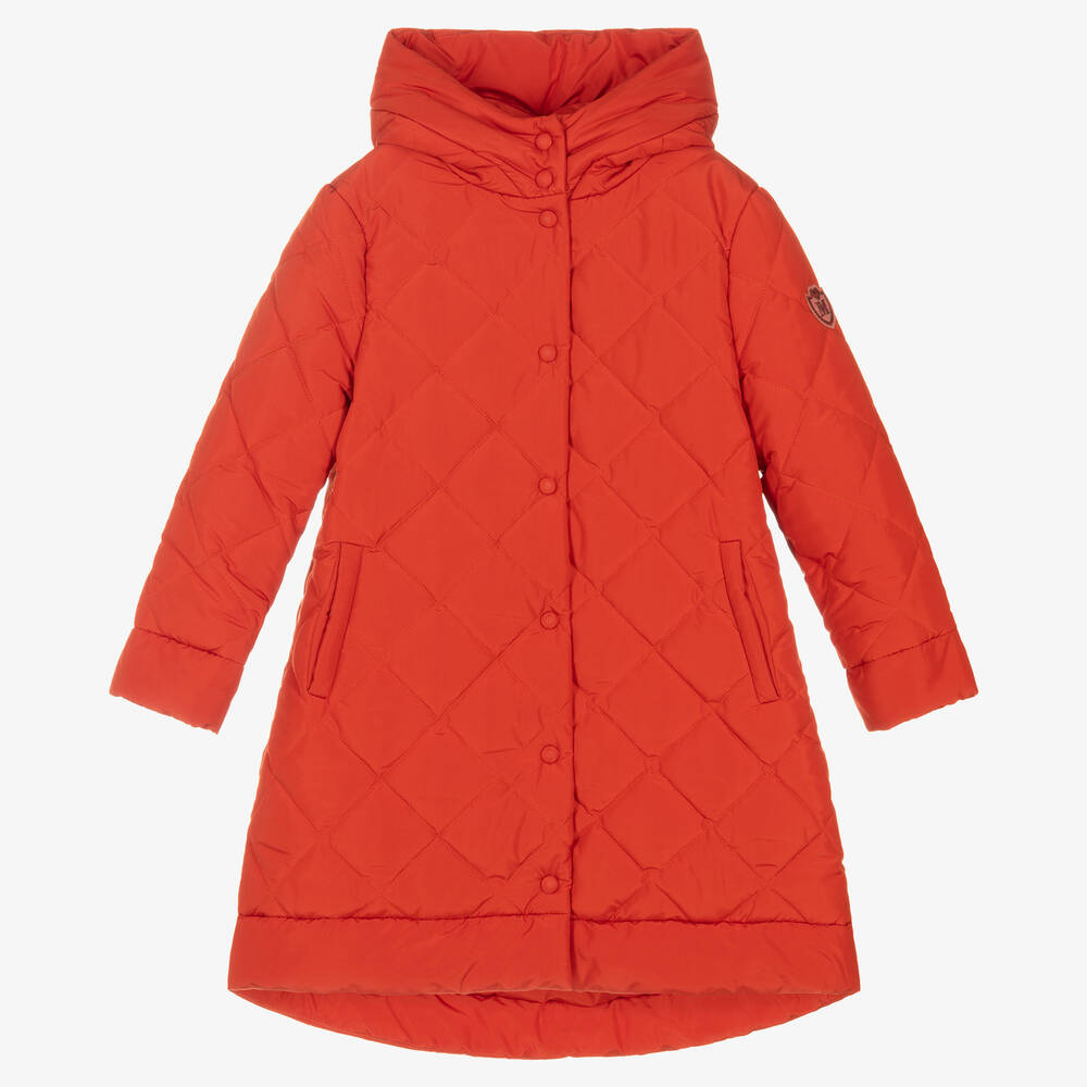Monnalisa - Teen Girls Orange Quilted Coat | Childrensalon