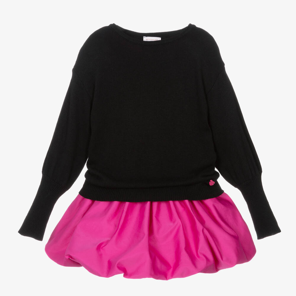 Monnalisa-Teen Girls Pink & Black Taffeta Dress Set  | Childrensalon Outlet
