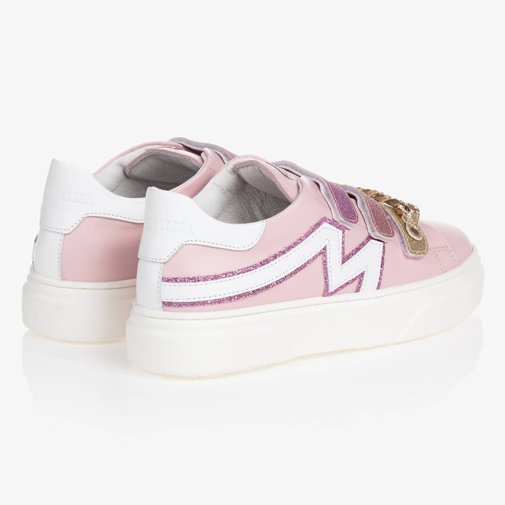 Monnalisa-ترينرز بشريط لاصق تينز بناتي جلد لون زهري | Childrensalon Outlet