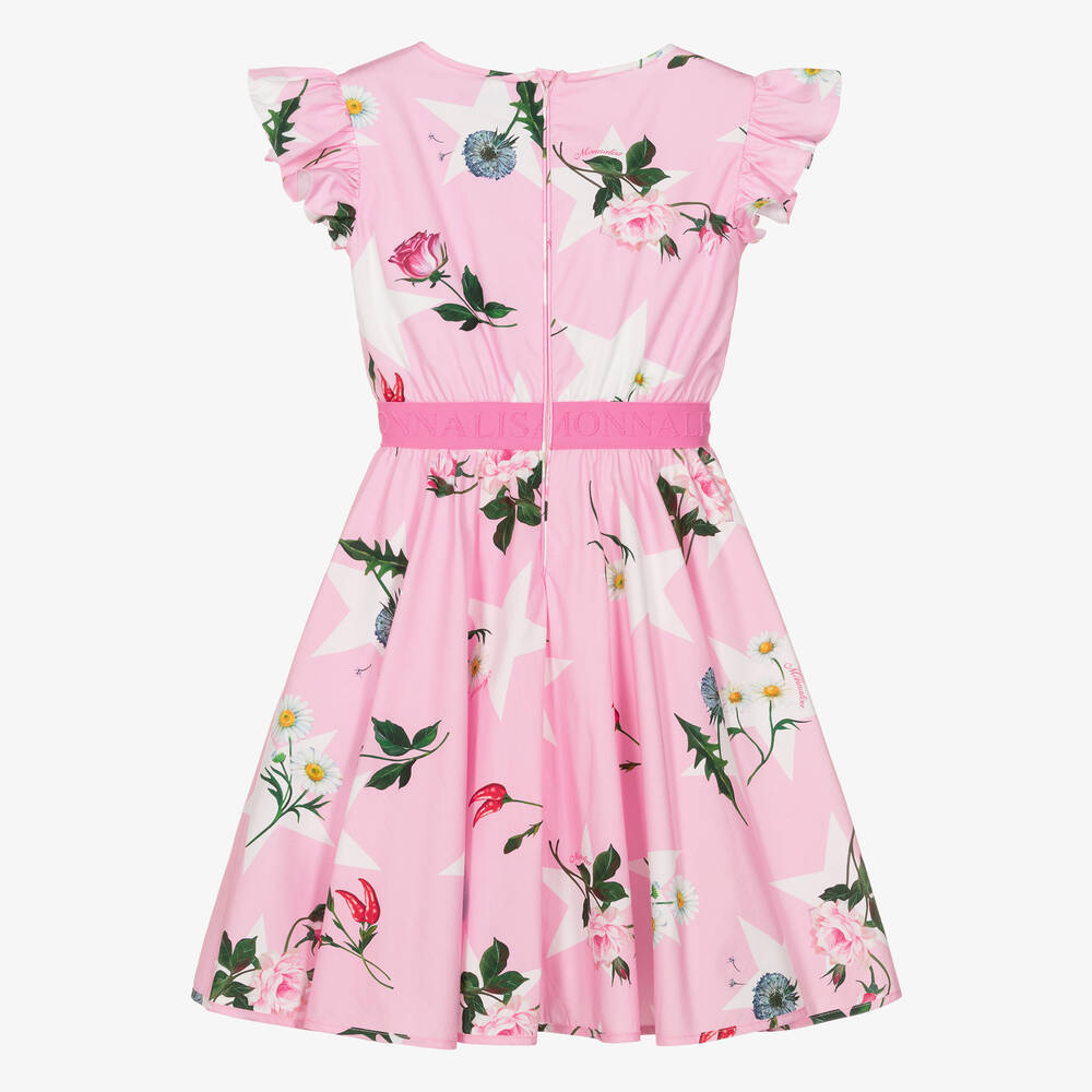 Monnalisa-فستان قطن لون زهري بطبعة ورود للمراهقات | Childrensalon Outlet