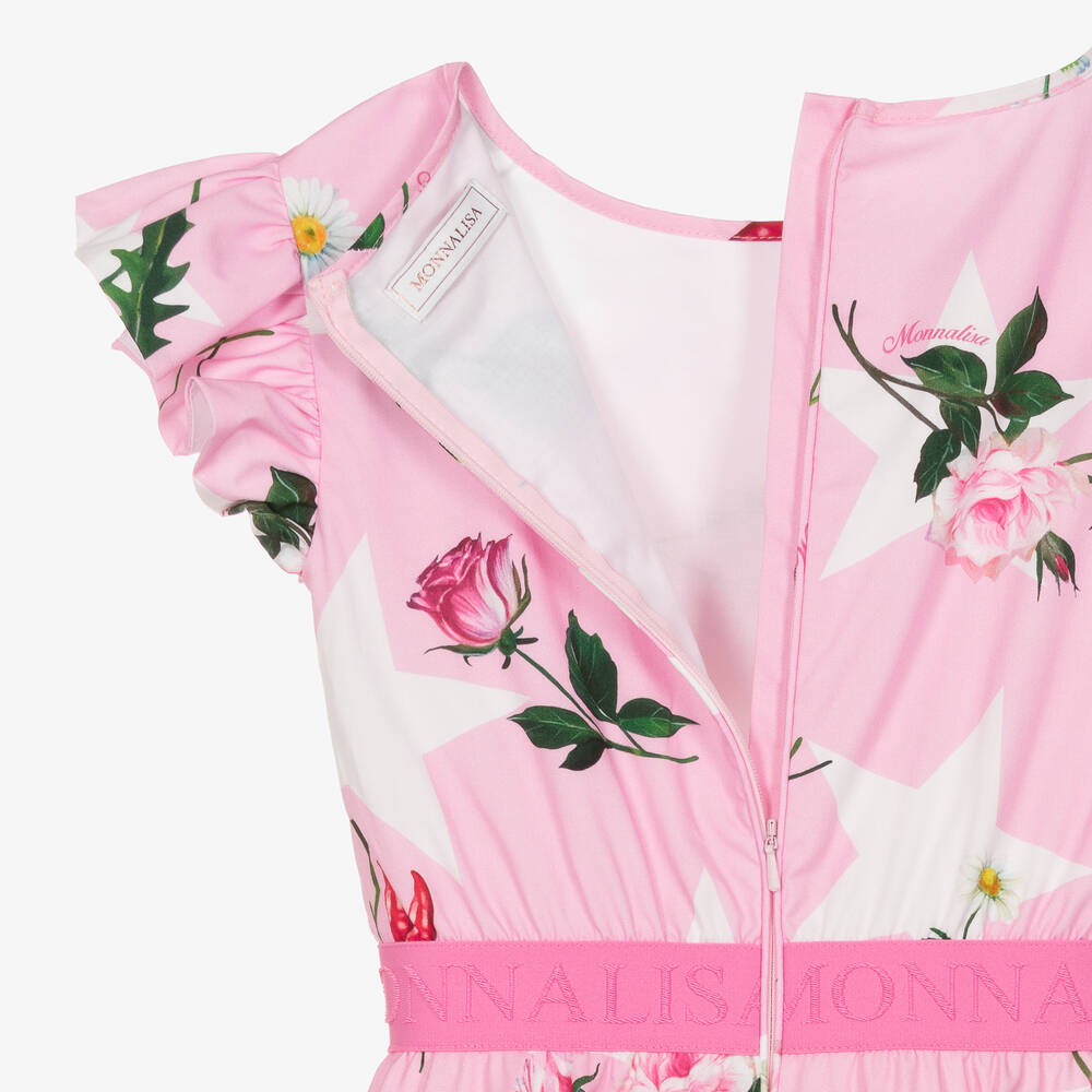 Monnalisa-فستان قطن لون زهري بطبعة ورود للمراهقات | Childrensalon Outlet