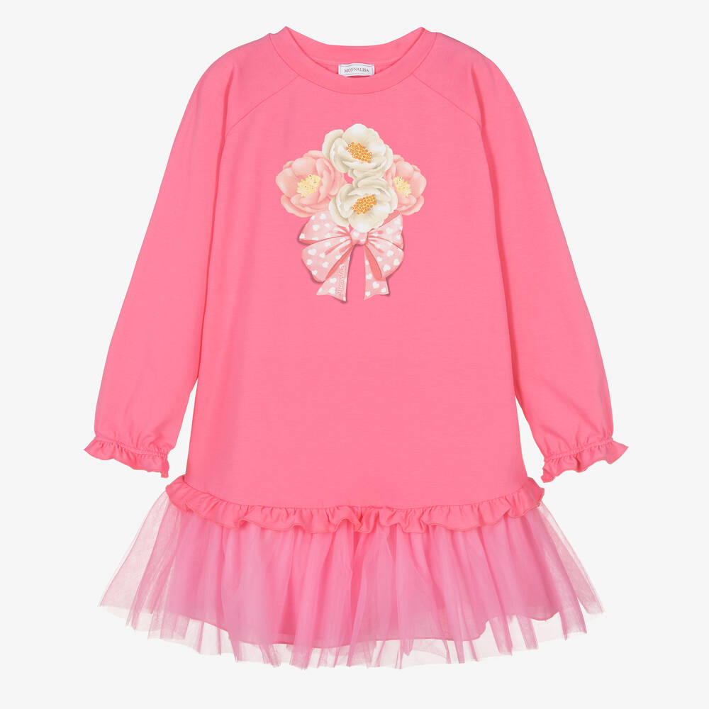 Monnalisa - Robe rose en coton à fleurs ado | Childrensalon